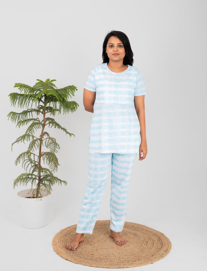 Skyblue tie & dye Feeding Pant set light weight