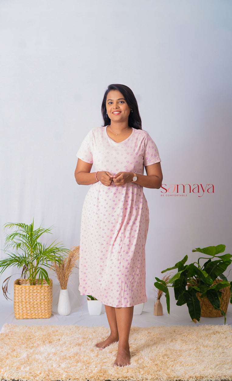 Midi Rose gold Ribbed dress ( Minor embroidery variation )