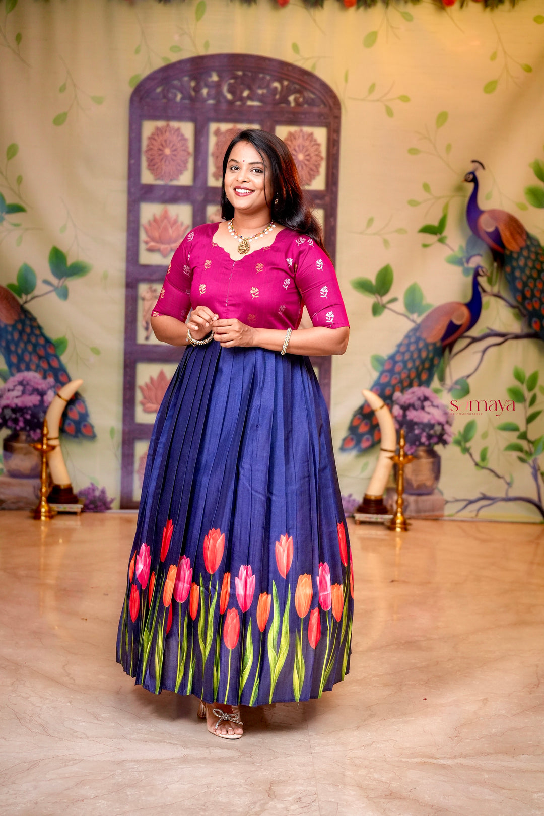 Varshini - blue festive  maxi dress with lining