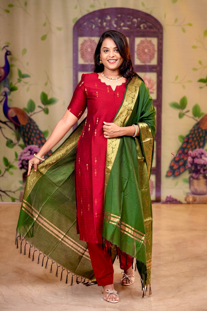 Mahalakshmi  raw silk Kurta Set of 3 with golden silk zari dupptta