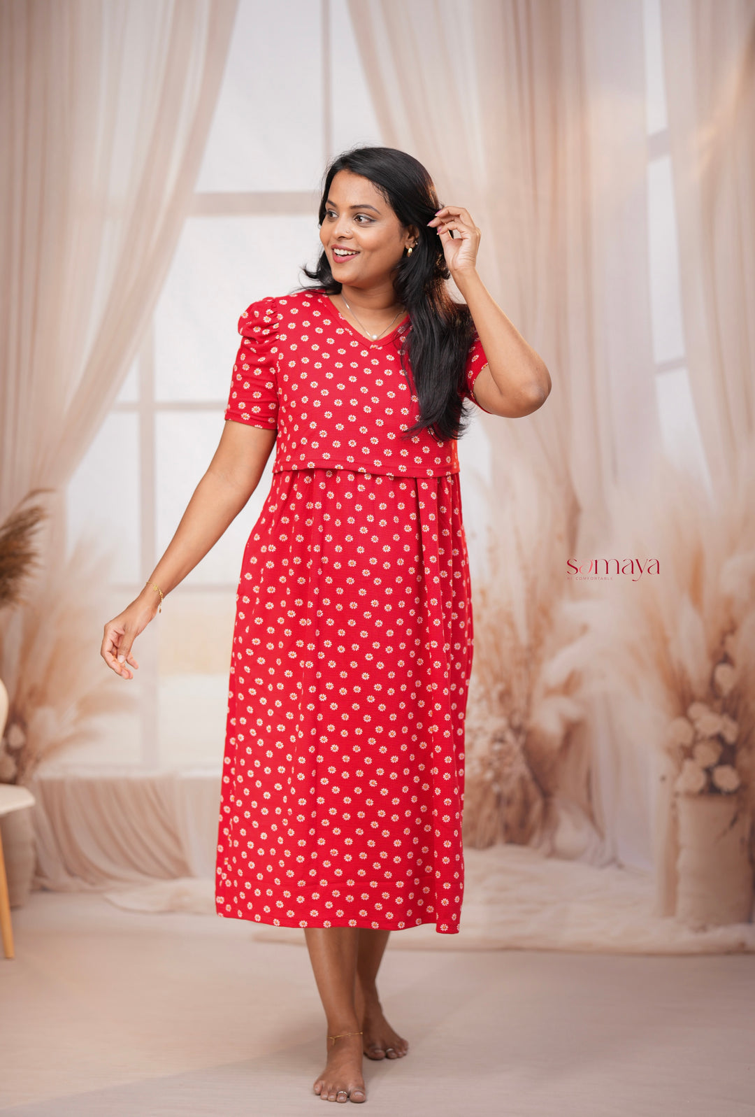 Calf Length BURNT ORANGE  Waffle  Dress