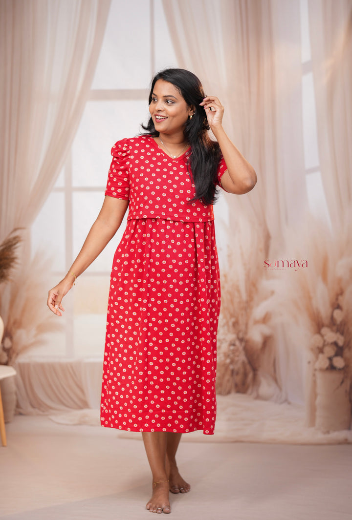 Calf Length BURNT ORANGE  Waffle  Dress