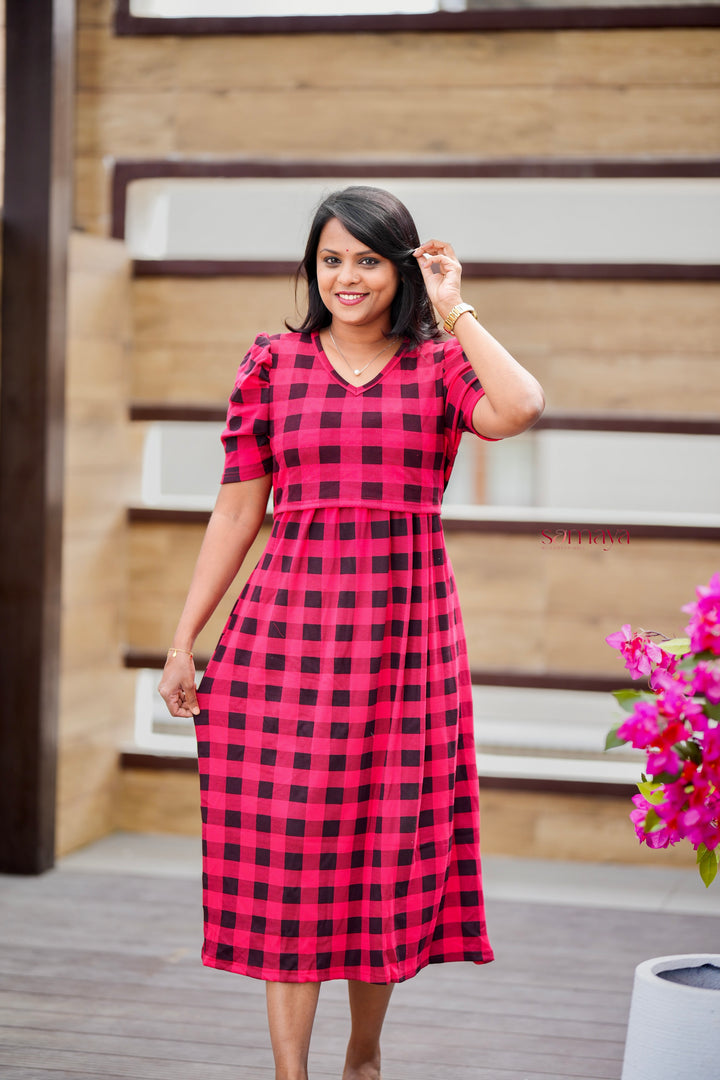 Calf Length checked medium Weight Dress