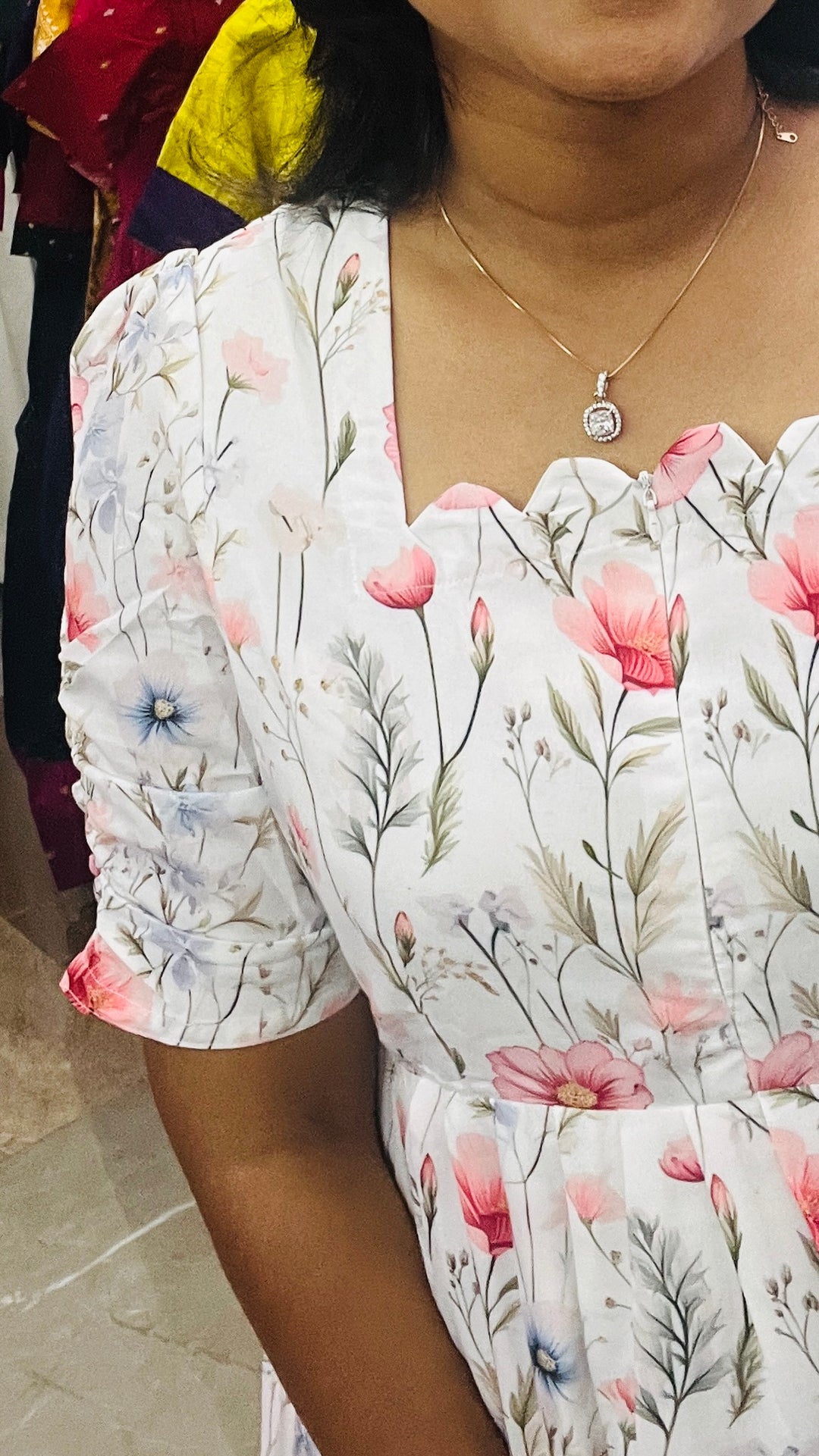 Roh white bloom Dress With Lining