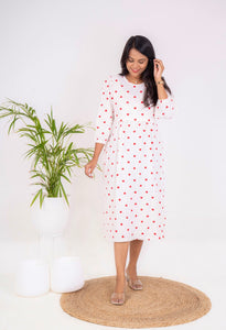 Midi White Heart thick Waffle Dress