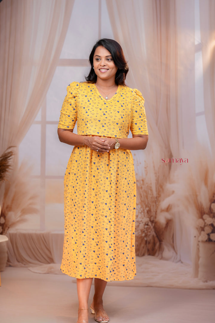 Calf Length Yellow Waffle Light Weight Dress