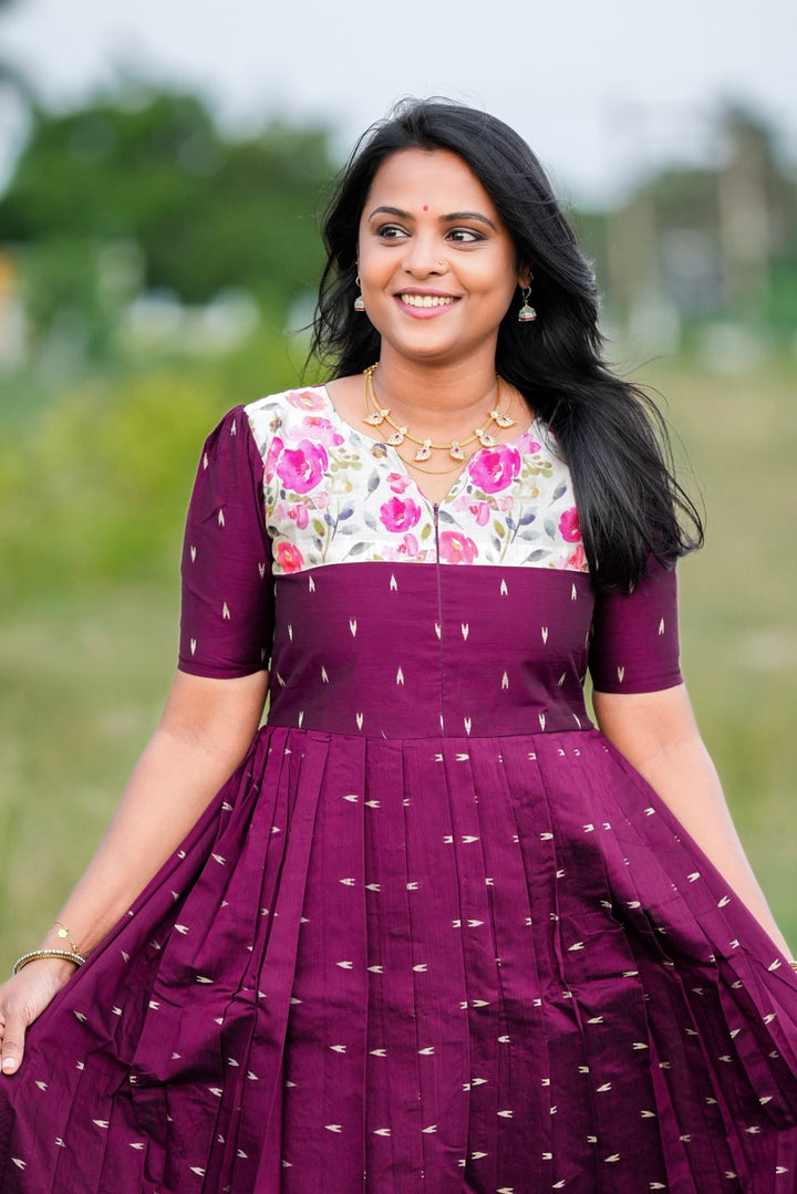 Durga Raw silk maxi Dress With Lining