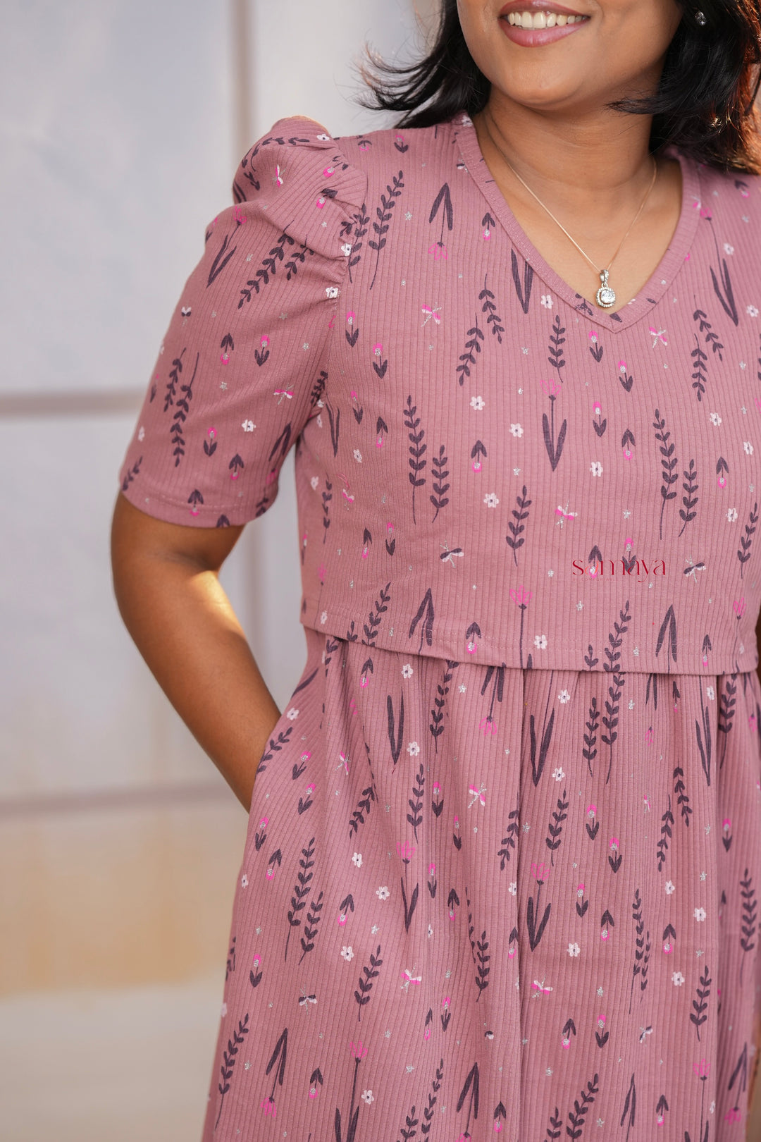 Midi Dusty Pink Ribbed Thick Weight Dress winter edition ( cotton fabric )