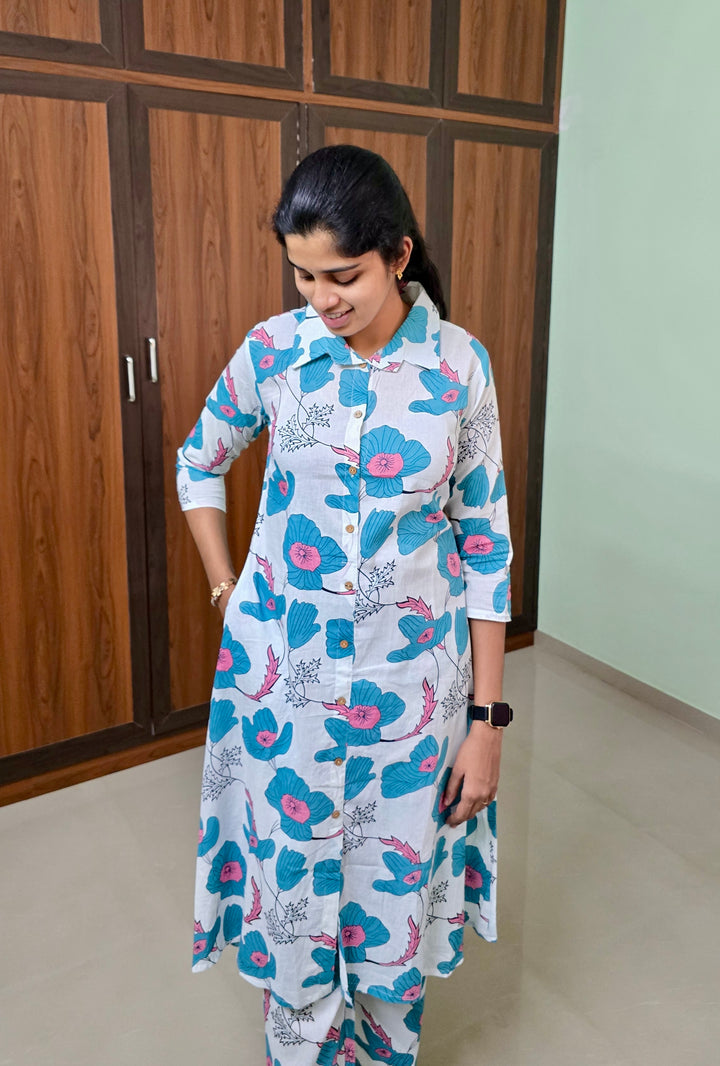 White cotton kurta set (button opening)