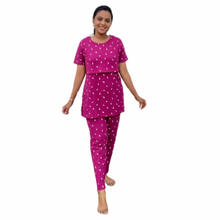 Load image into Gallery viewer, Magenta Waffle Feeding Pant Set( samaya premium fabric )
