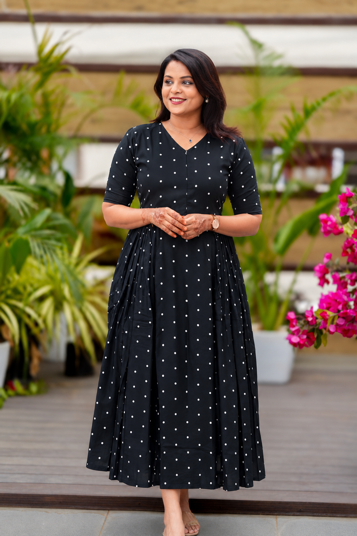 Polka  Casual Dress With Lining