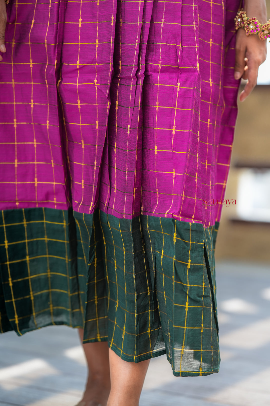 Poongulazi checked maxi Dress With Lining ( pre order )