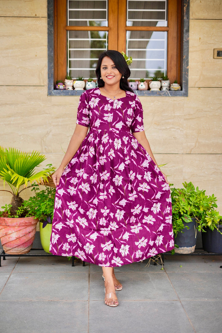 Mayil -maroon  day to night dress without lining