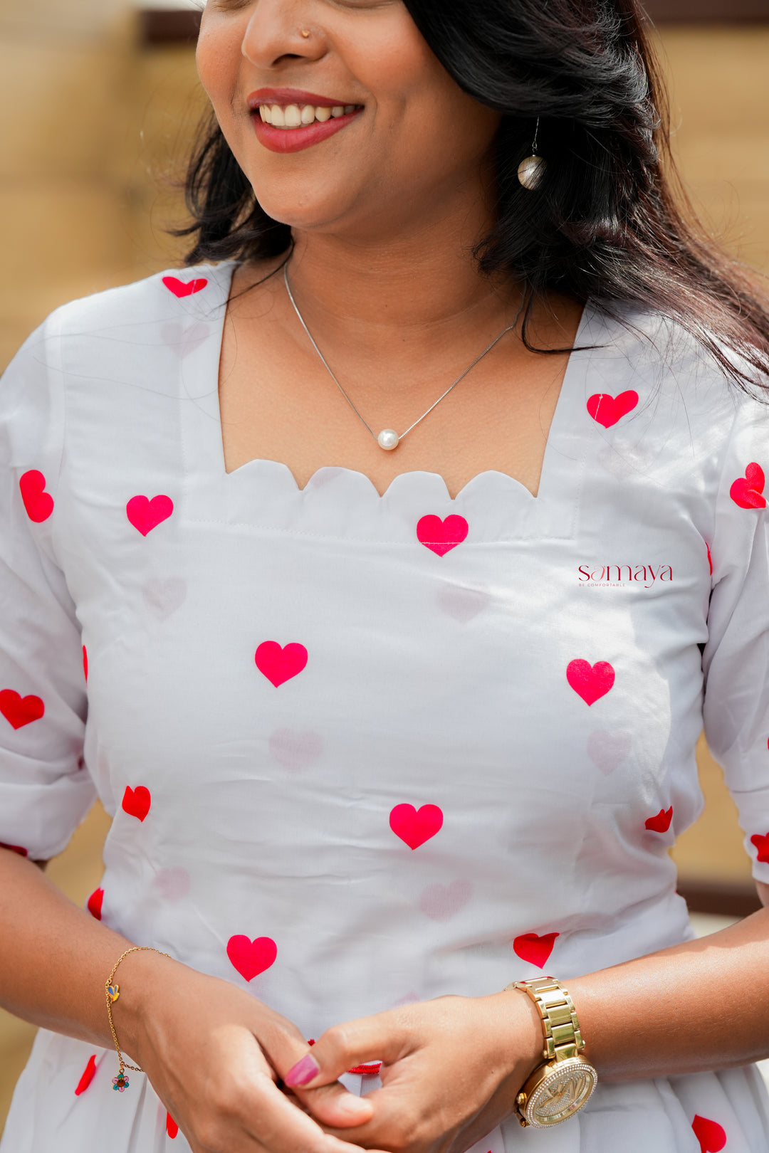 Heart Casual Dress With Lining( Wrinkle-Free Cotton Blend Dress)