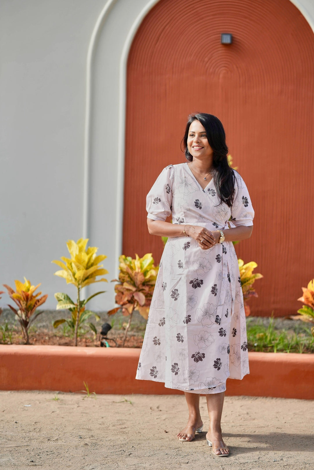 Floral wrap dress with lining slip ( choose smaller size for good fit )