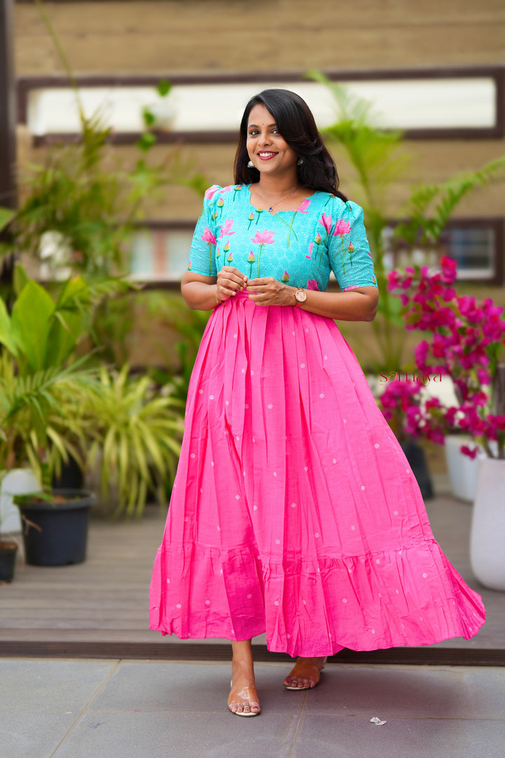 Maxi Lotus Hakoba-handloom cotton  Dress With Lining