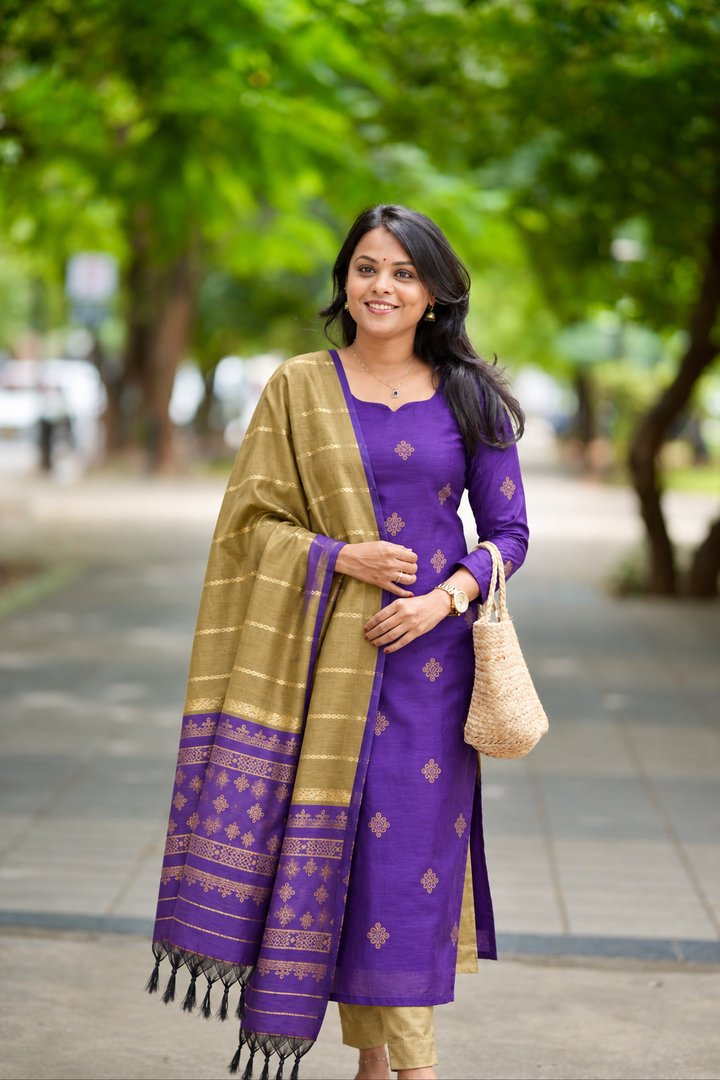 Kolam -purple and gold 3 piece salwar suit set with dupptta ( pre order )