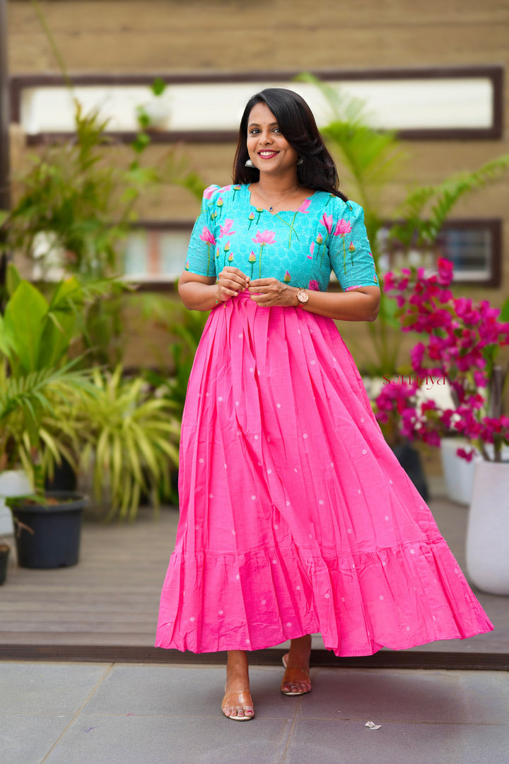 Maxi Lotus Hakoba-handloom cotton  Dress With Lining