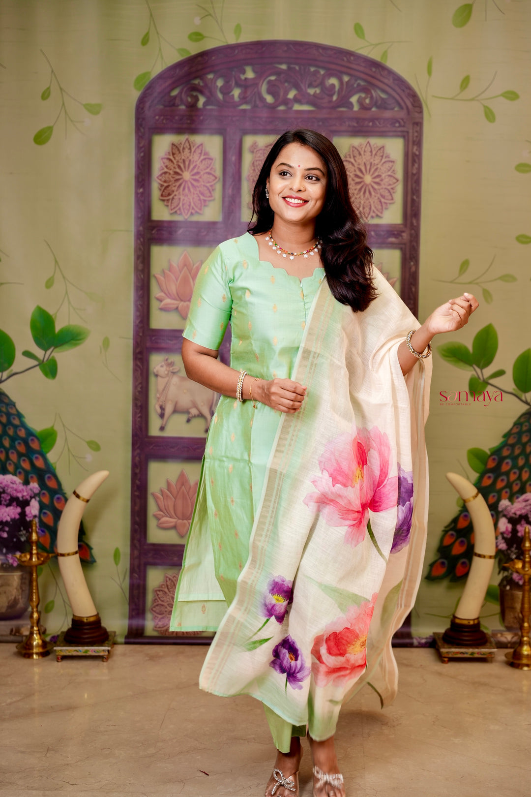 Malar - light green raw silk Kurta Set of 3