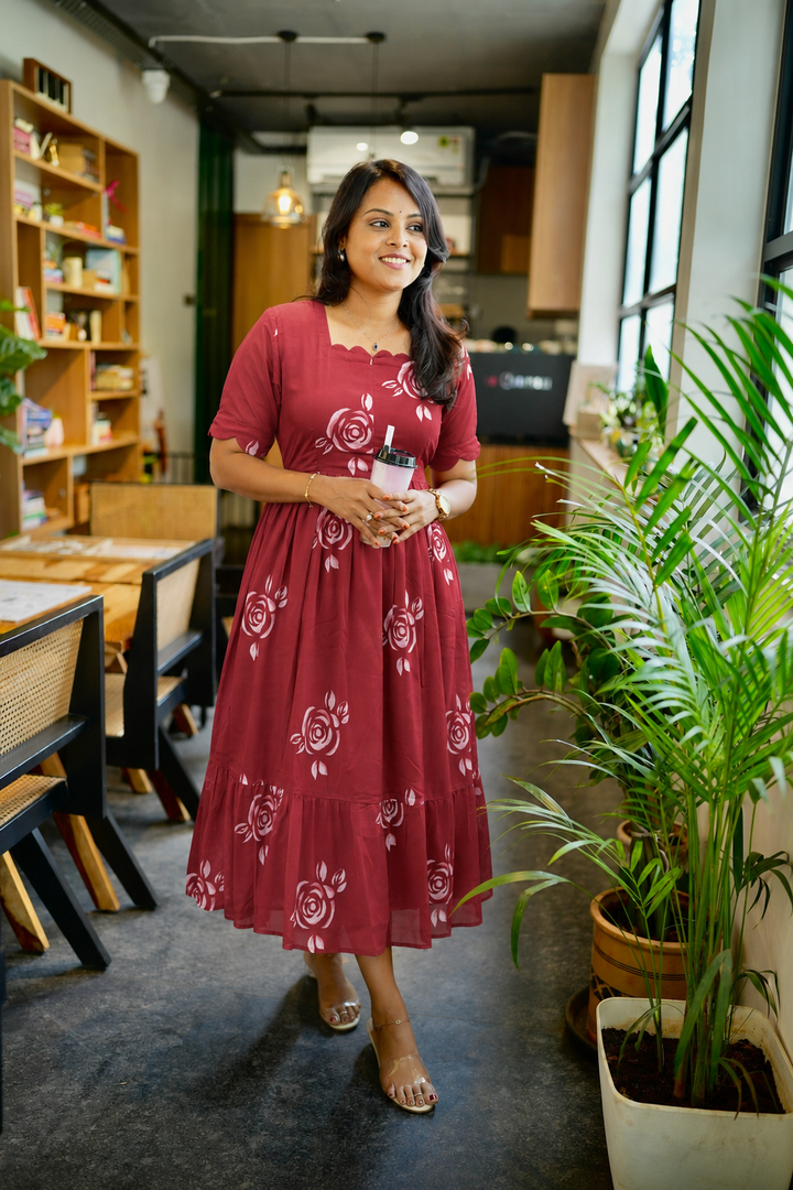 Rose - georgette casual  Dress With Lining ( No-Iron Everyday Dress)