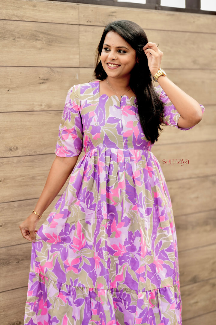 Laya Floral Dress With lining( Wrinkle-Free Cotton Blend Dress)