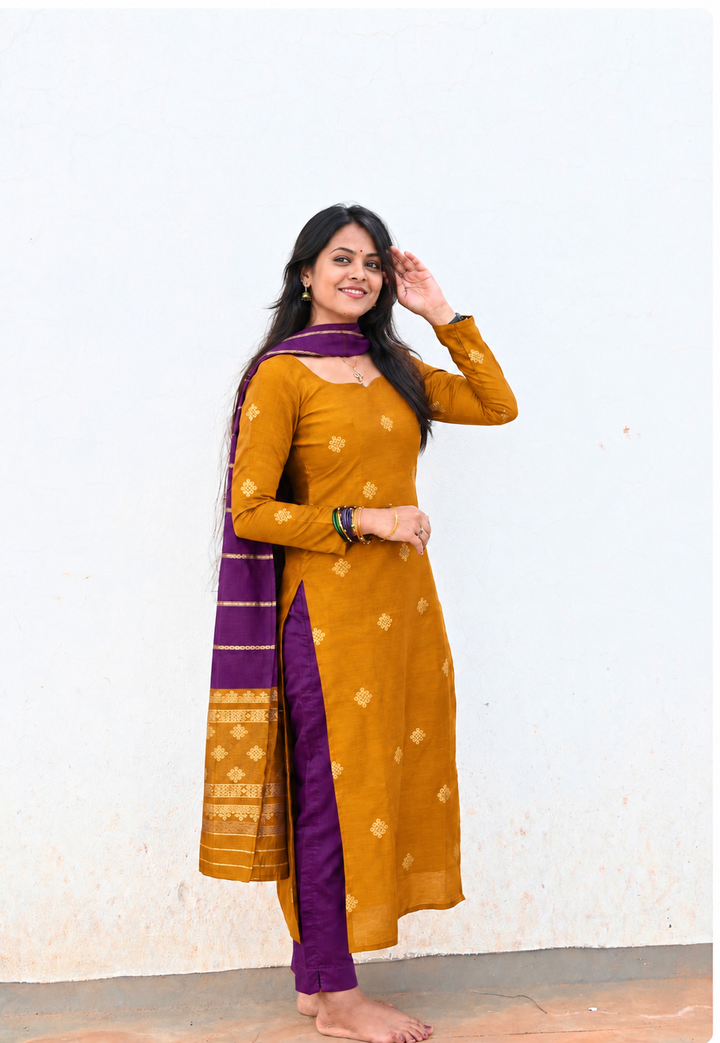 Kolam Mango & Violet  3 piece salwar suit set with dupptta ( pre order ) 30 Oct dispatch ( limited edition )