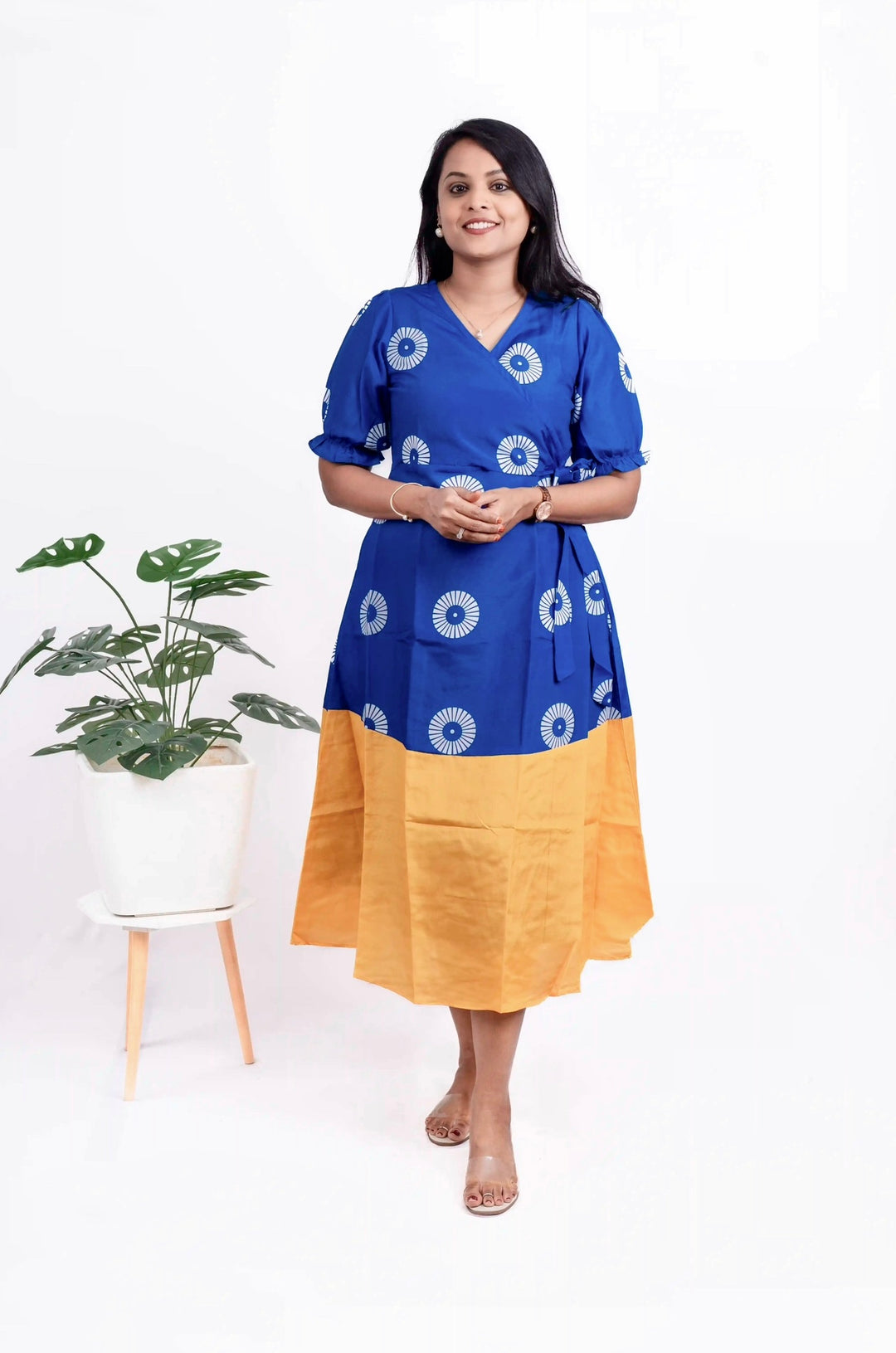 Blue Wrap  Dress Without Lining ( choose smaller size for good fit )