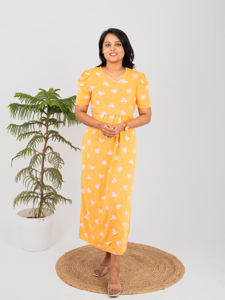 Midi Orange Heart  Light Weight Dress summer collection ( pic for fabric   ref only )