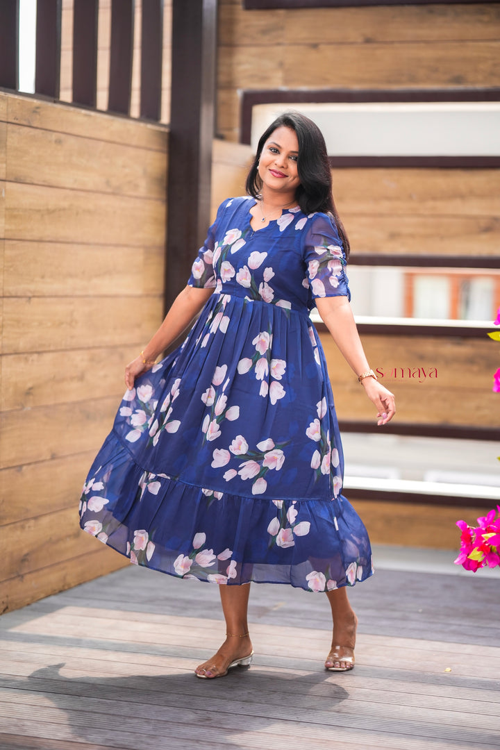 Navy georgette casual  Dress With Lining ( pre order)