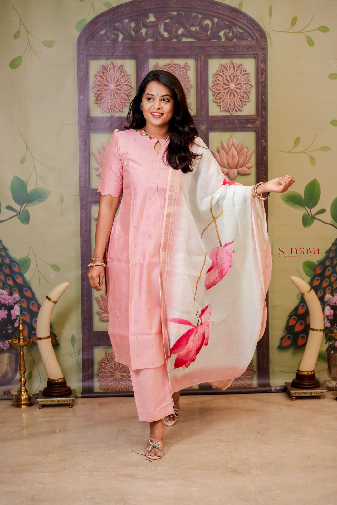 Malar - baby pink  raw silk Kurta Set of 3
