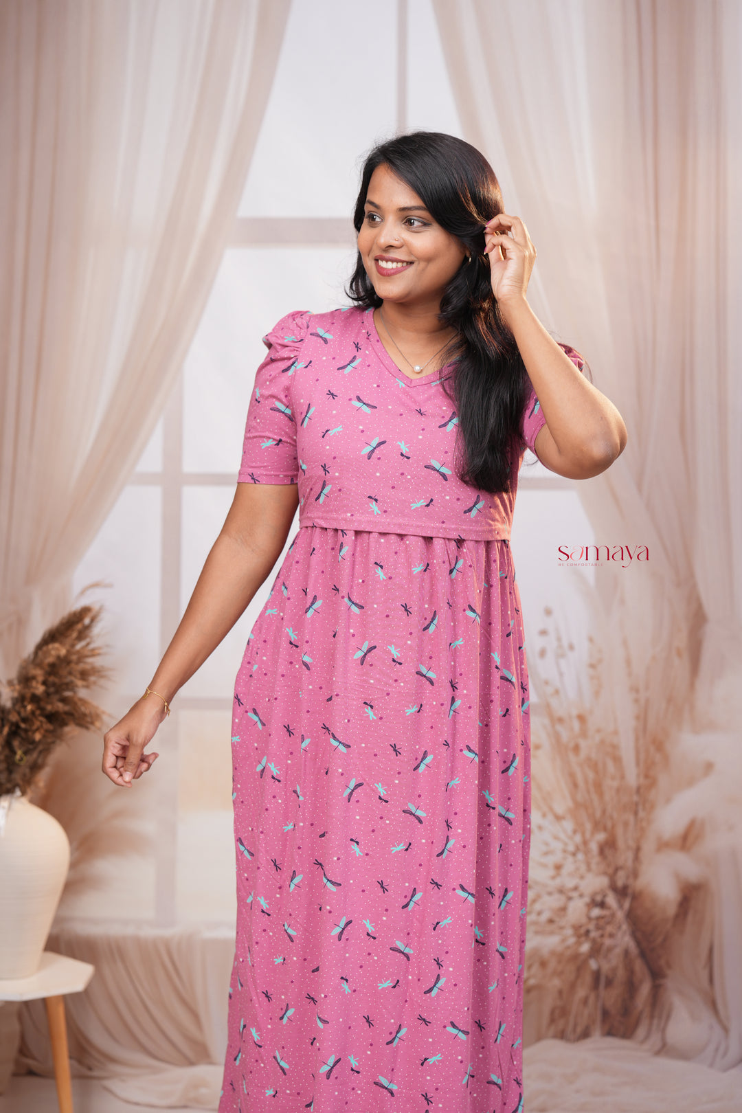 Maxi Dusty pink  dragonfly  Light Weight Dress