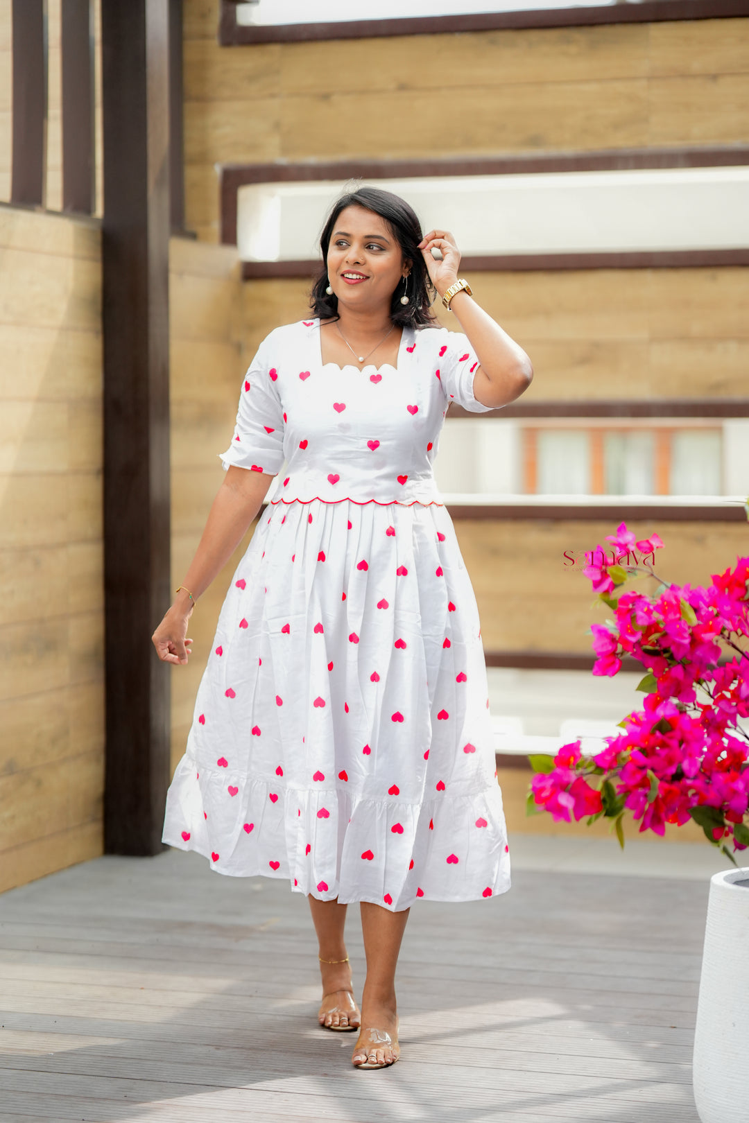 Heart Casual Dress With Lining( Wrinkle-Free Cotton Blend Dress)