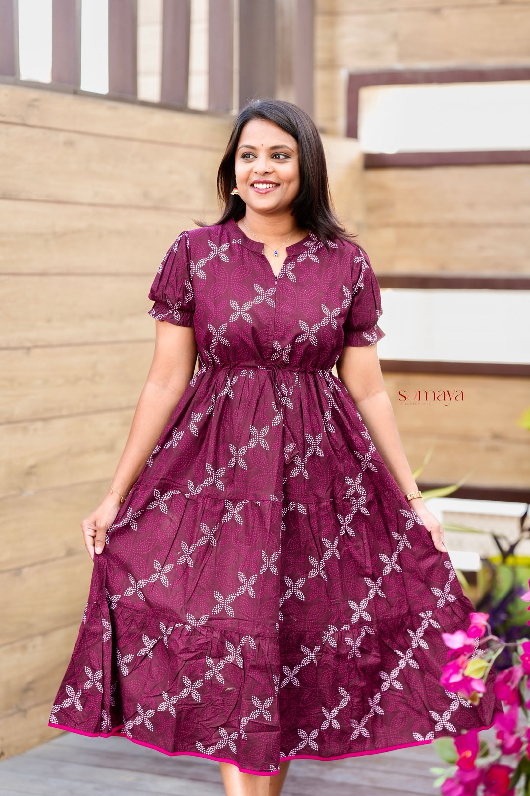 Plum casual Dress With Lining