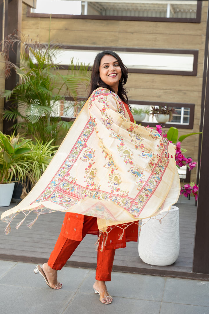 Alagu 3 piece raw silk suit set with Dupatta ( ready to dispatch)