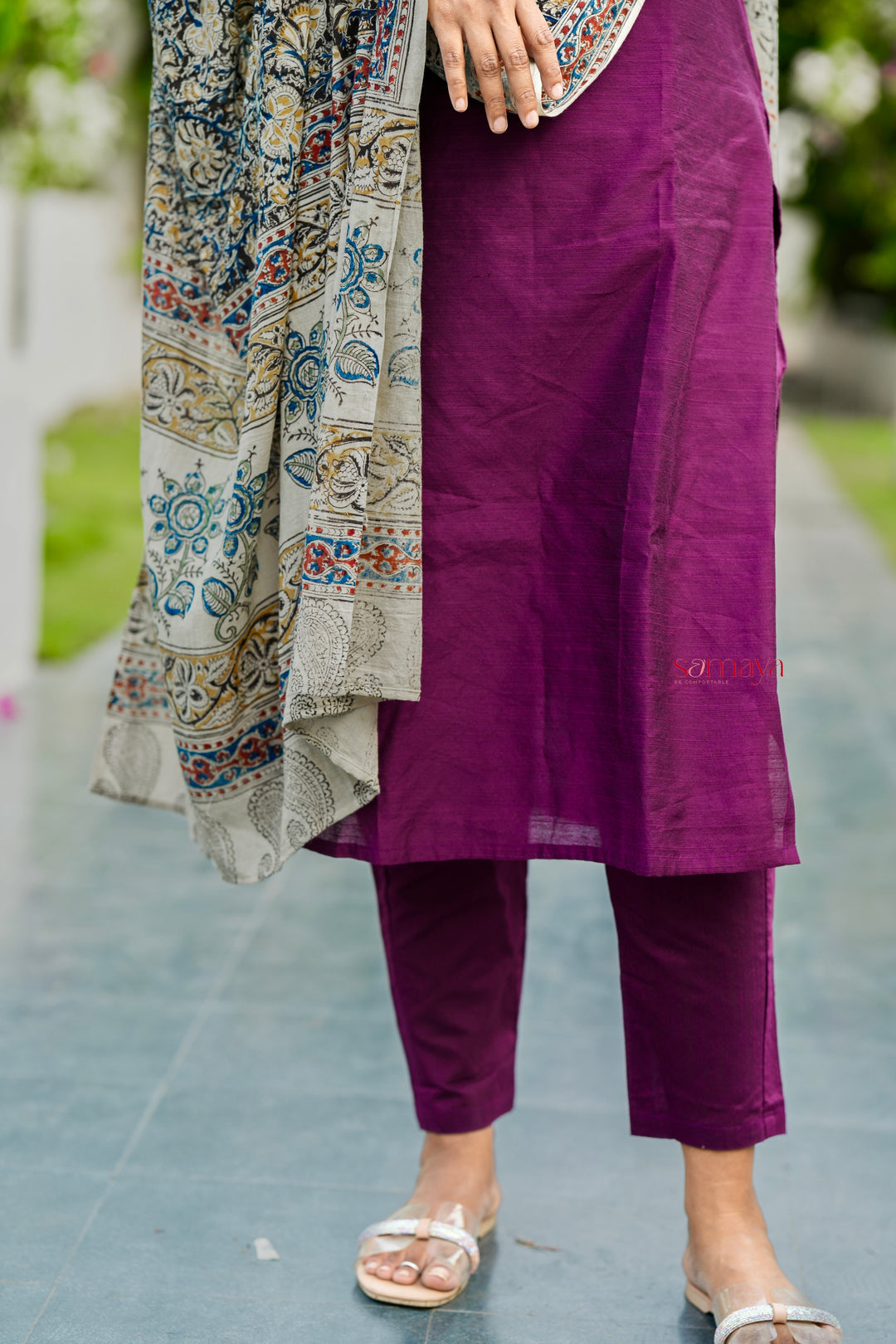 Kayal Raw silk top bottom set with  kalamkari  dupptta set of 3 ( pre order