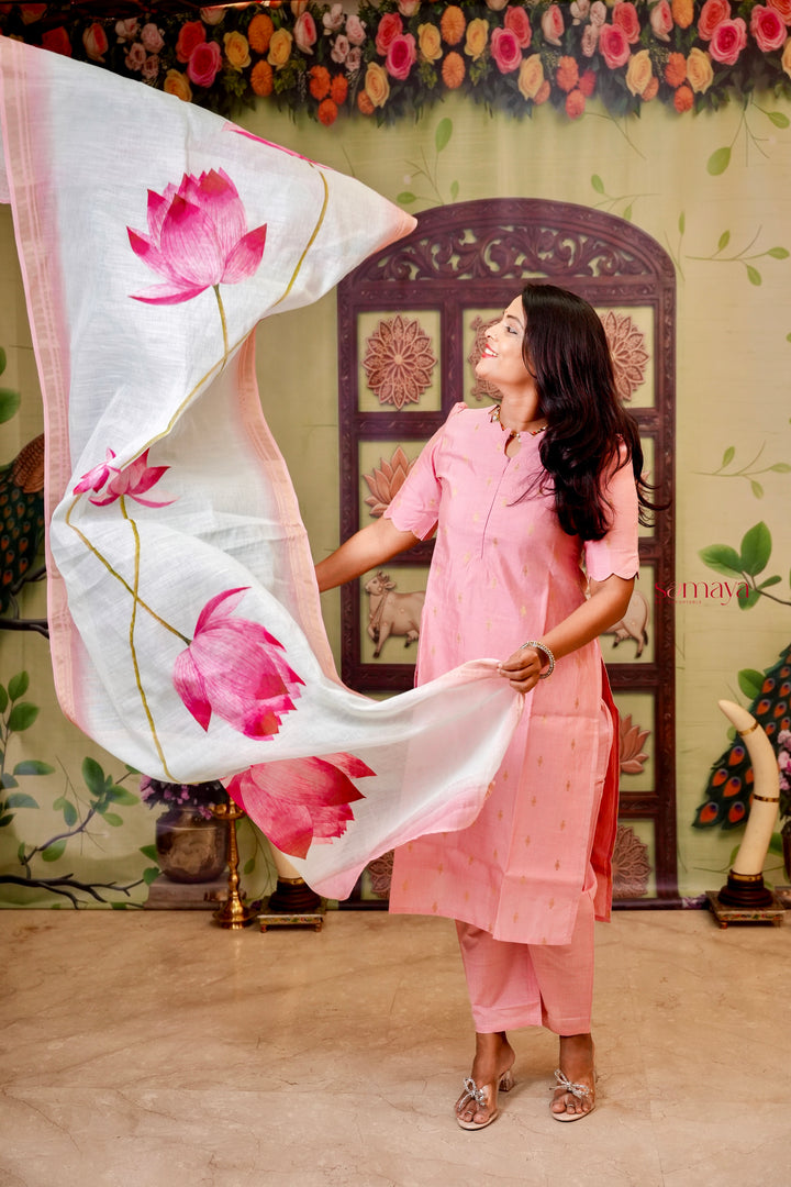 Malar - baby pink  raw silk Kurta Set of 3