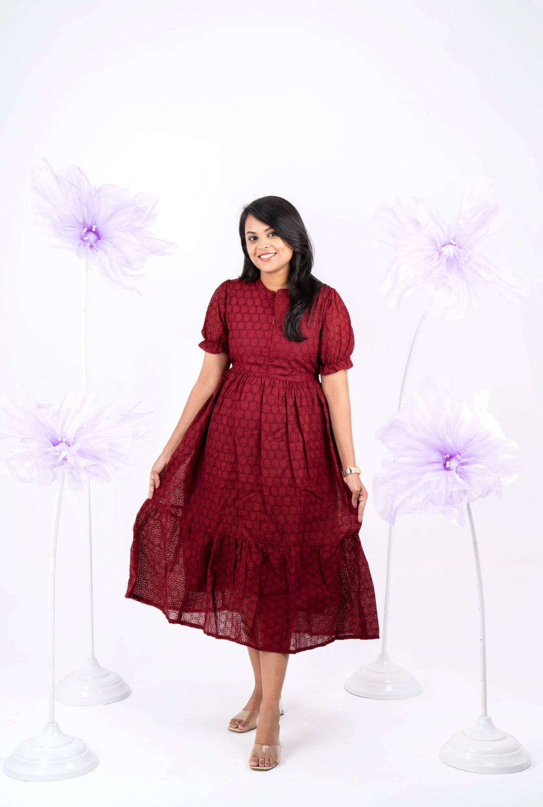 Maroon Hakoba Dress With Lining