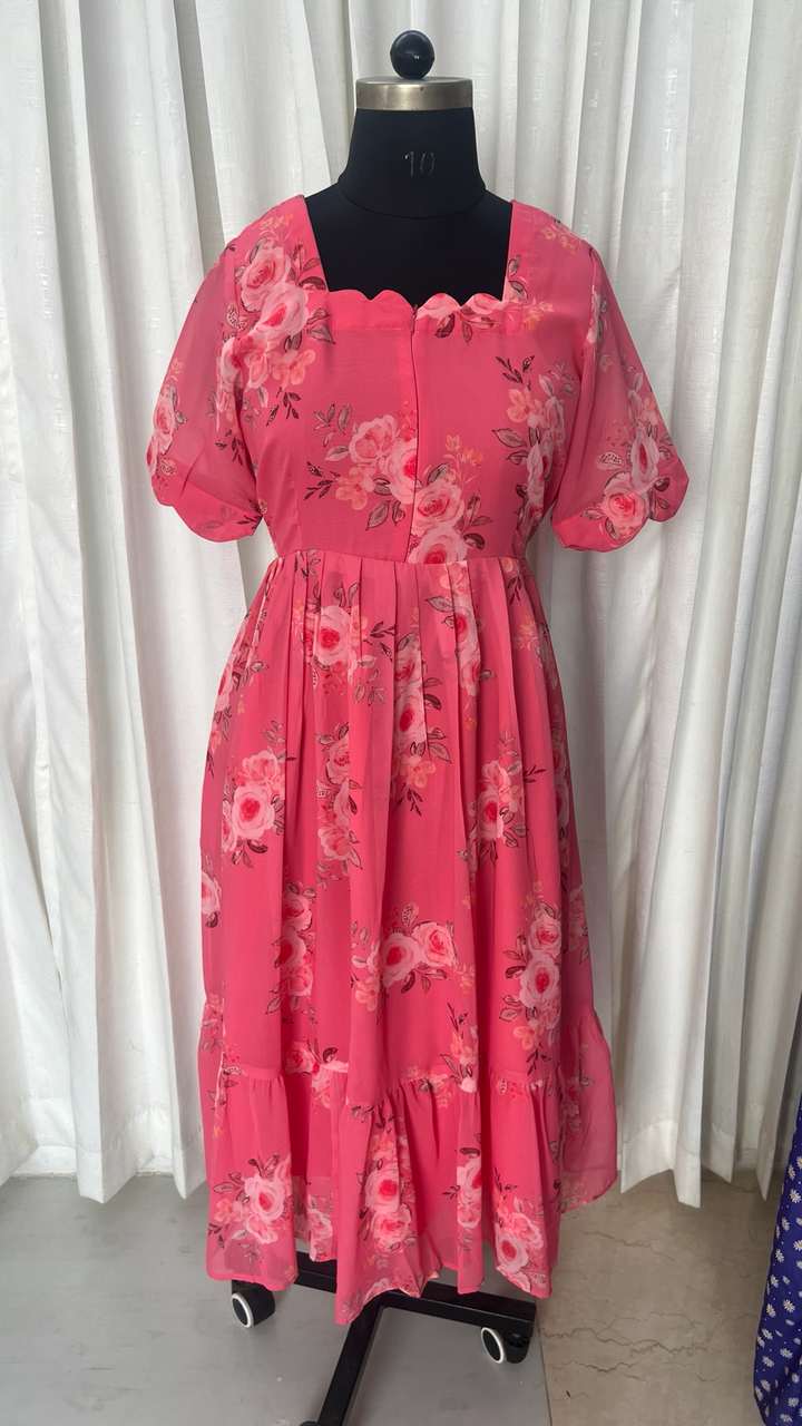Preethi  georgette casual  Dress With Lining ( No-Iron Everyday Dress)