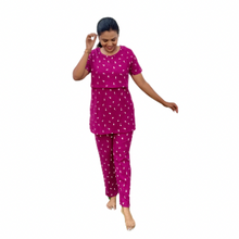 Load image into Gallery viewer, Magenta Waffle Feeding Pant Set( samaya premium fabric )
