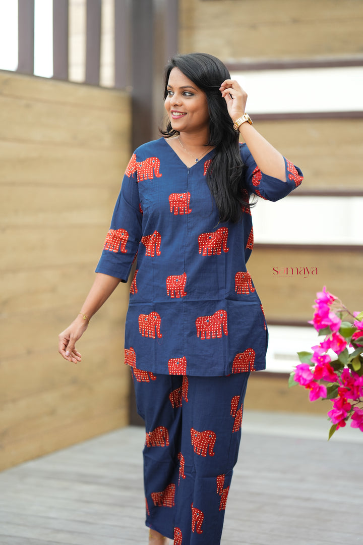 Navy Elephant Night Co-ord Set (Ready to dispatch)