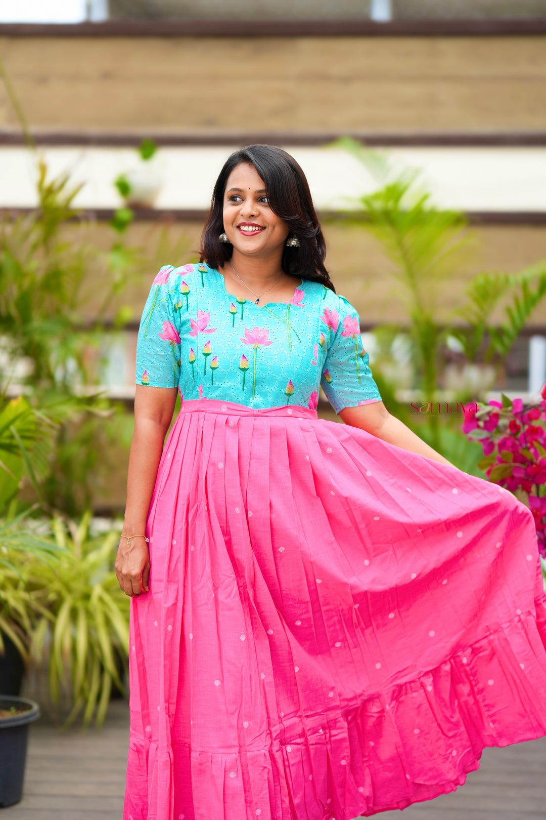 Maxi Lotus Hakoba-handloom cotton  Dress With Lining