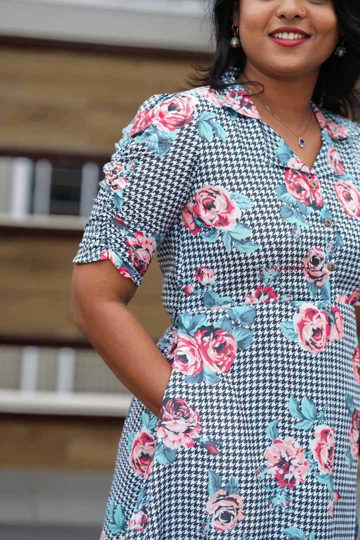 Vedha Casual Dress With Lining( Wrinkle-Free Cotton Blend Dress)