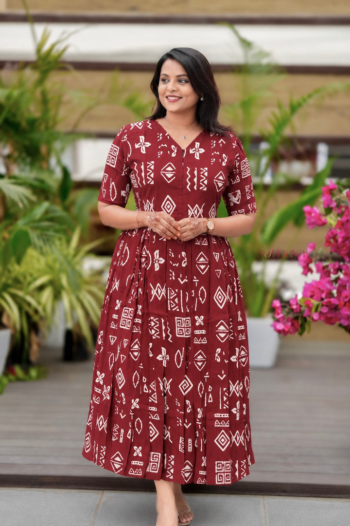 Maggie-maroon   Casual Dress With Lining