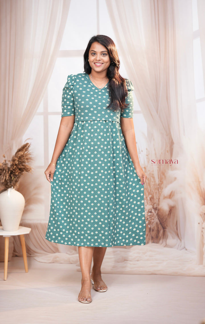 Calf Length Daisy Waffle Light Weight Dress