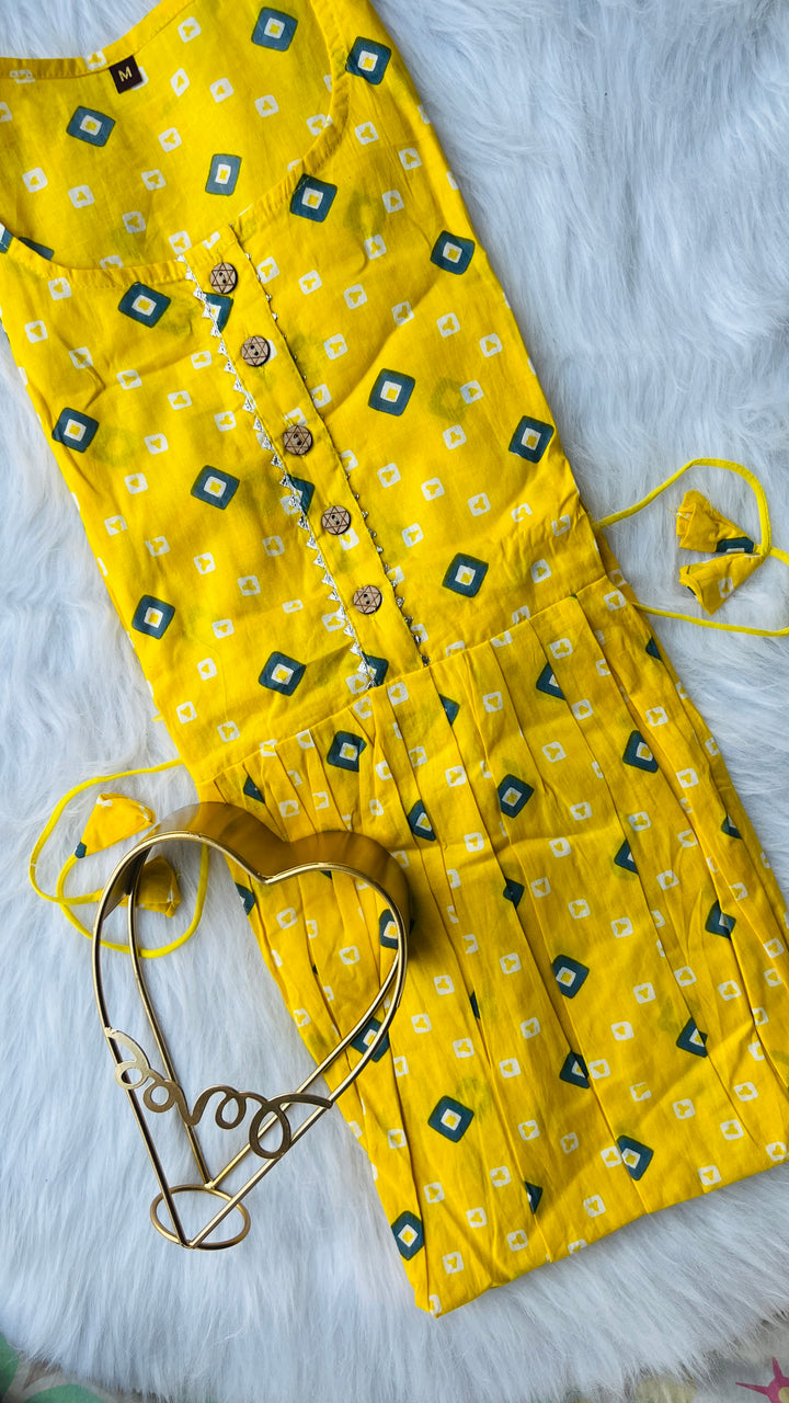 Yellow bandhini Maternity Feeding  kurta
