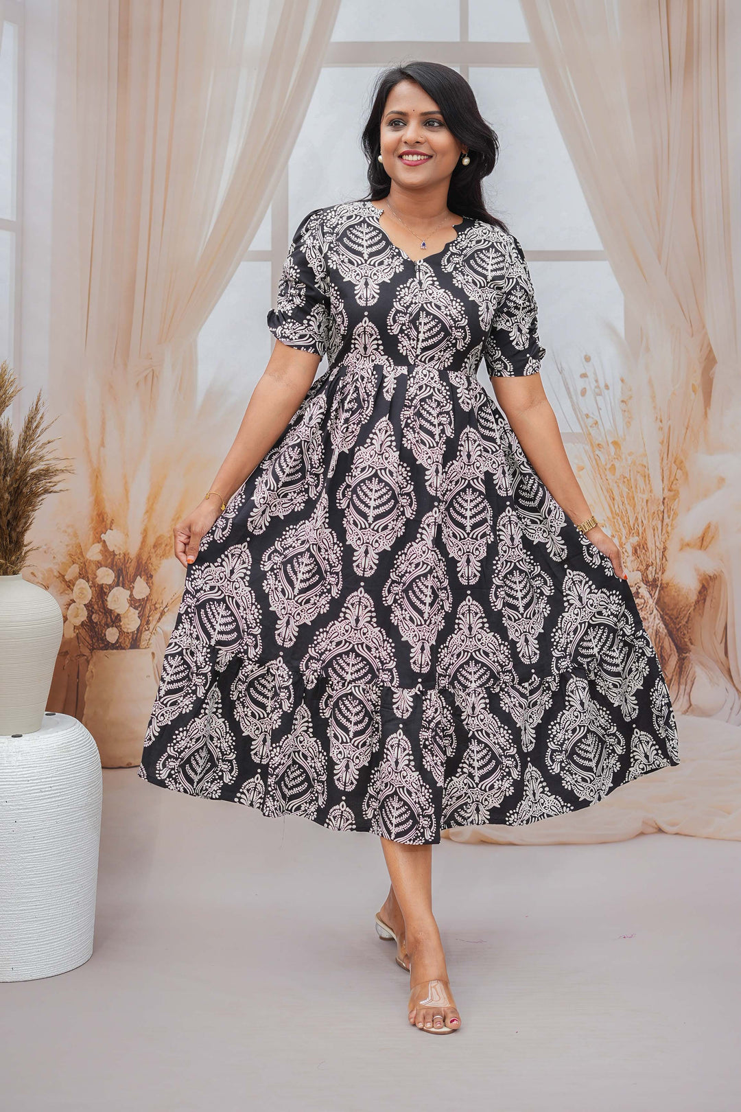 Black Day to Night Dress Without Lining( Wrinkle-Free Cotton blend Dress)