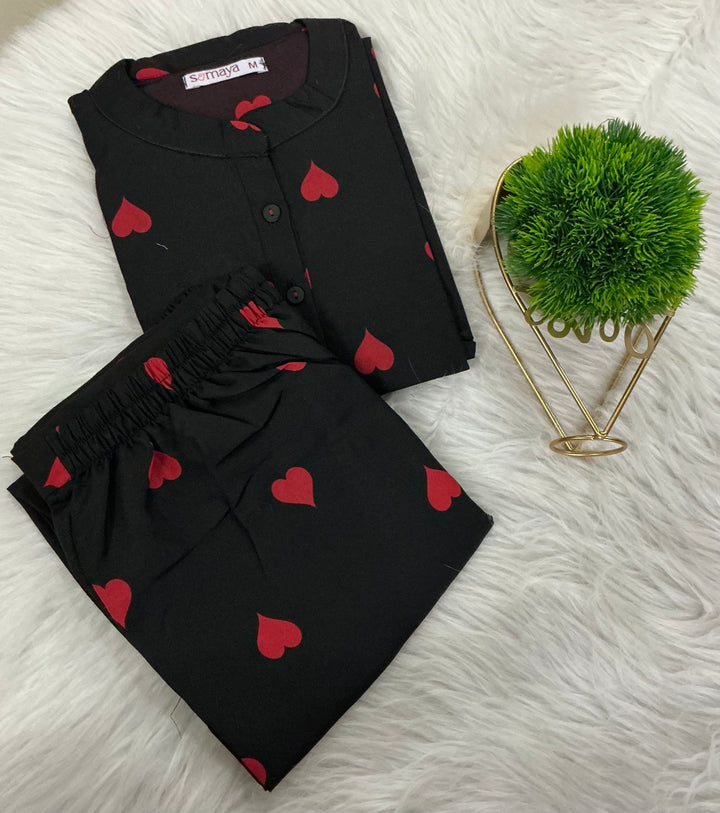 Heartly night co-ord set ( cotton blend no iron )