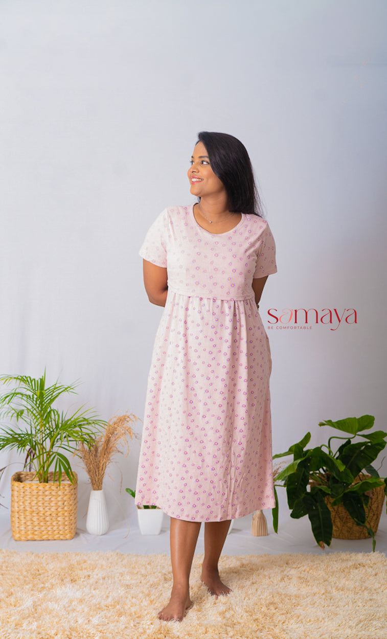 Midi Rose gold Ribbed dress ( Minor embroidery variation )