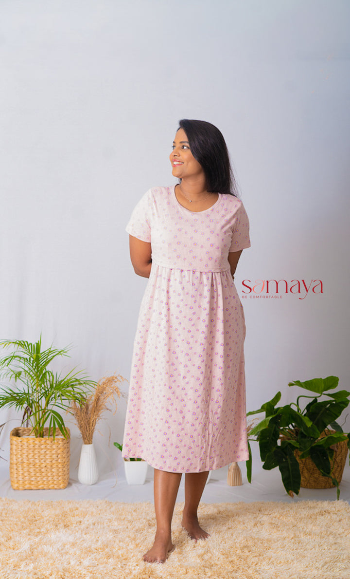 Midi Rose gold Ribbed dress ( Minor embroidery variation )