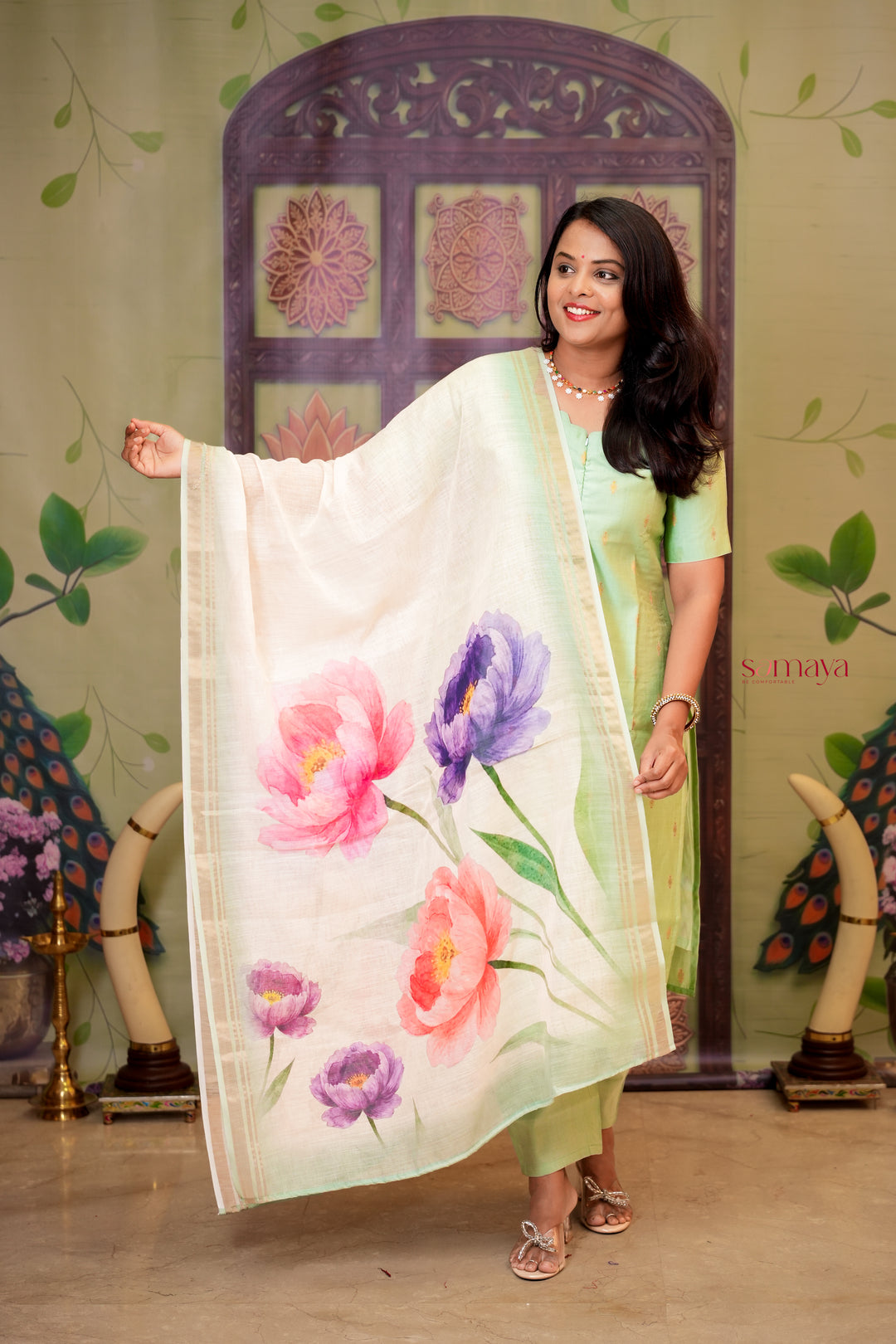Malar - light green raw silk Kurta Set of 3